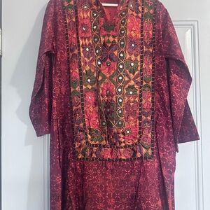 Embroidered burgundy, red and orange Kaftan